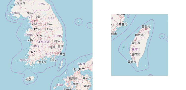 우리나라와 대만의 크기 비교